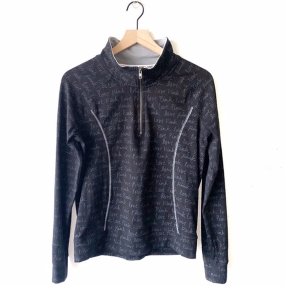 Victoria Secret Zip Pullover Pink Love Logo Patterned Sweater - Picture 1 of 4